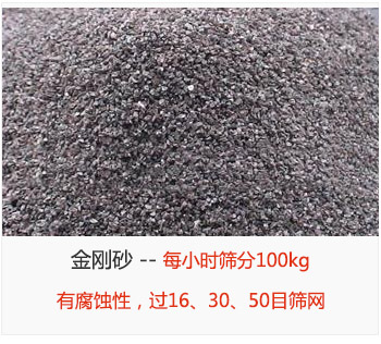 篩分金剛砂每小時100kg，有腐蝕性，過16、30、50目篩網