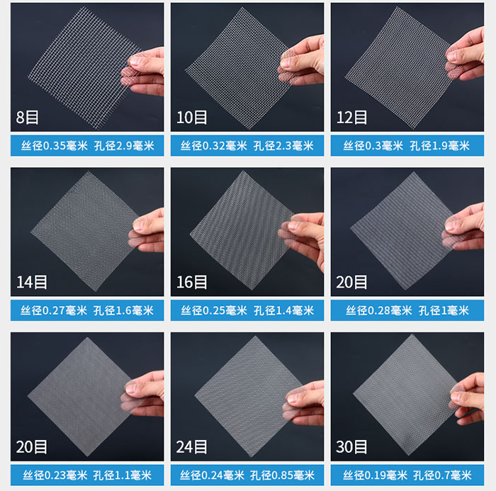 8目-30目金屬絲編織網(wǎng)對(duì)應(yīng)的絲徑，孔徑圖片展示